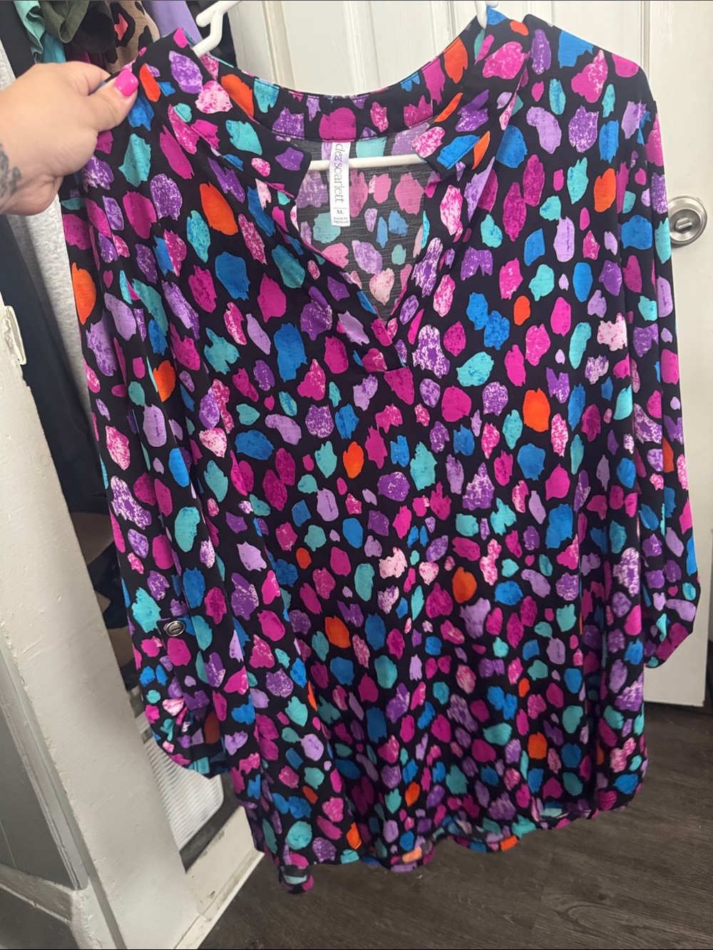 V-Neck Multicolor Spotted Tunic Top by LC Lauren Conrad